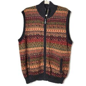 Madison Creek Mens Fair Isle Aztec 100% Alpaca Sleeveless Sweater Vest Pockets L